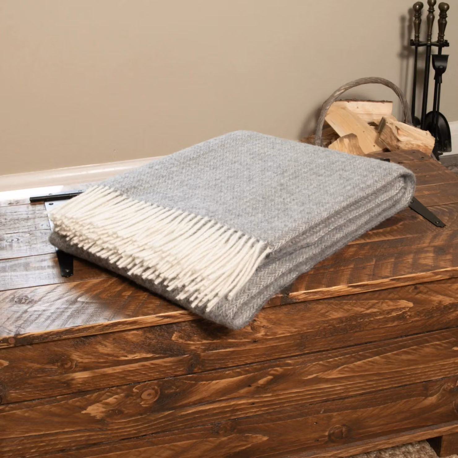 Native Natural Grey Wool Cable Pattern Blanket for Adults – 2