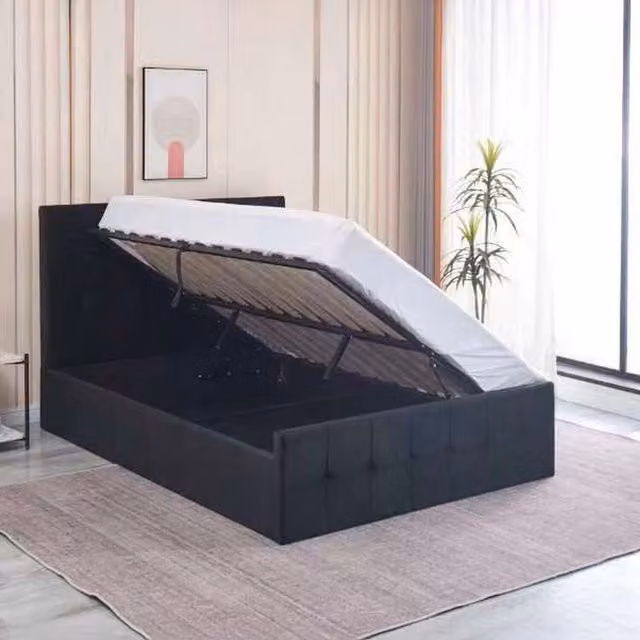 Kosy Koala Milano Modern Black Velvet Upholstered Ottoman Bed with Lift Up Base