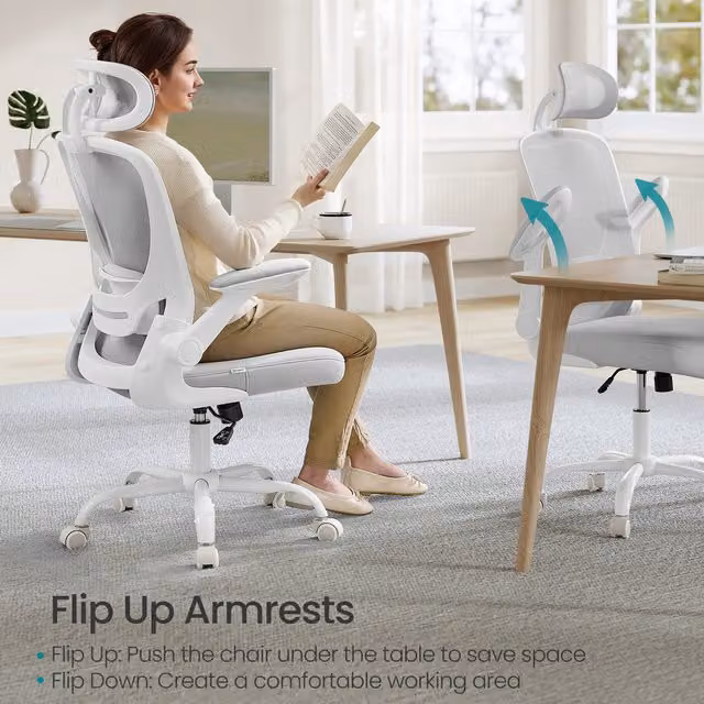 SONGMICS Ergonomic Mesh Office Swivel Chair with Headrest and Armrests, Grey