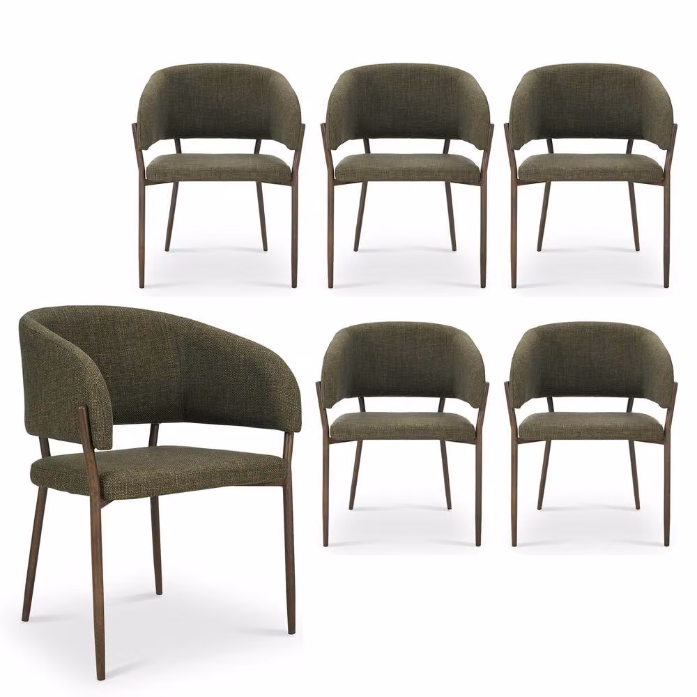 VonHaus Oxford Set of 6 Upholstered Dining Chairs in Green with Dark Wood Effect Legs – 2