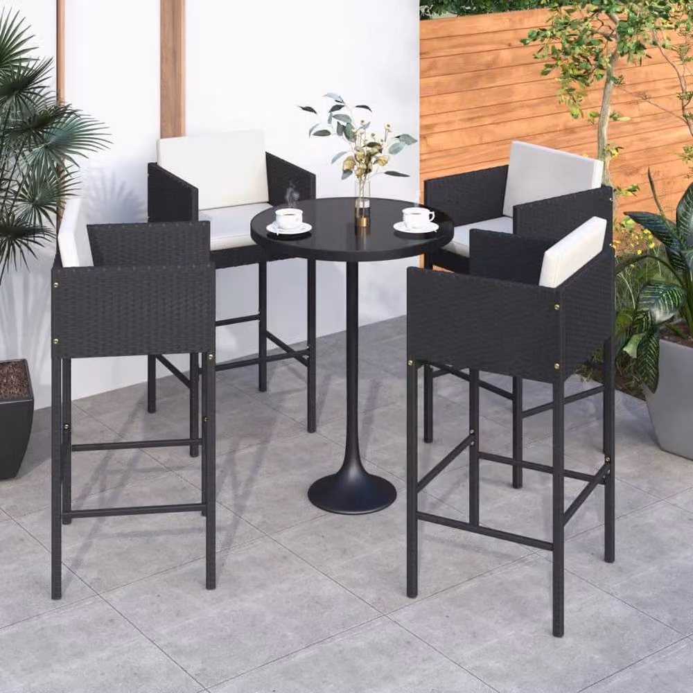 Berkfield Home Set of 4 Sturdy Black Poly Rattan Bar Stools with Cushions – 2