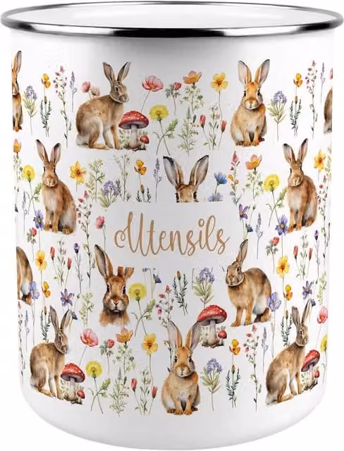 Purely Home Wild Meadow Rabbits Kitchen Utensil Holder, Multicoloured Metal Freestanding Organiser