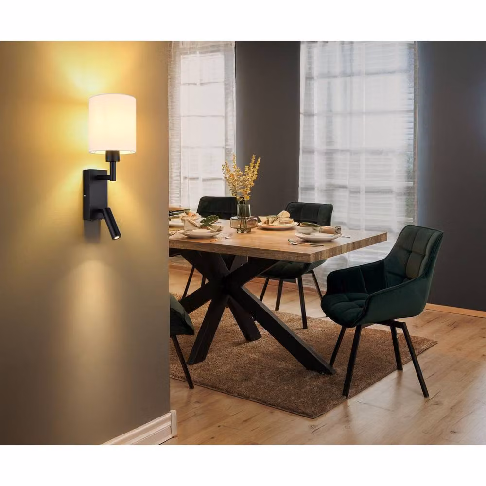 Netlighting Zamora Reading Wall Light in Matt Black with White Textile Shade, E27 – 2