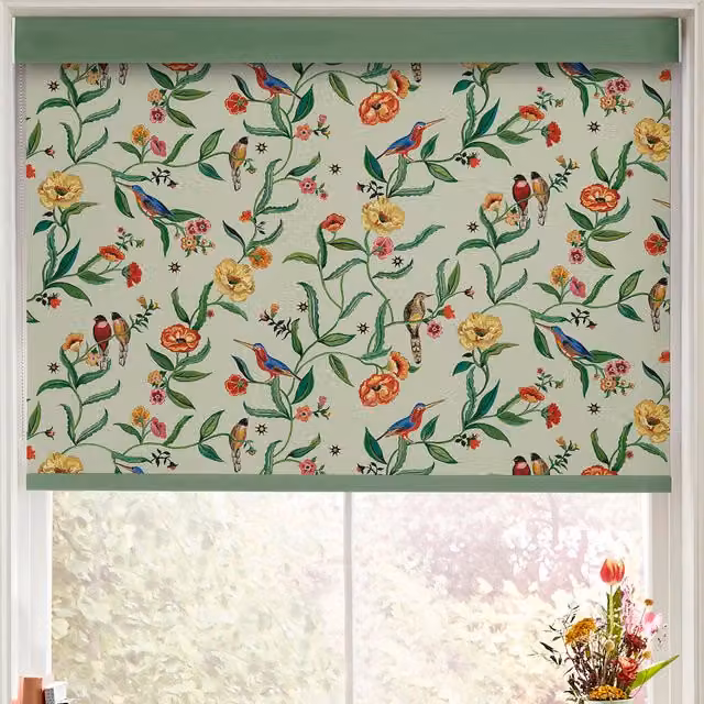 Cath Kidston Summer Birds Made to Measure Blackout Roller Blind, Green and Black Polyester