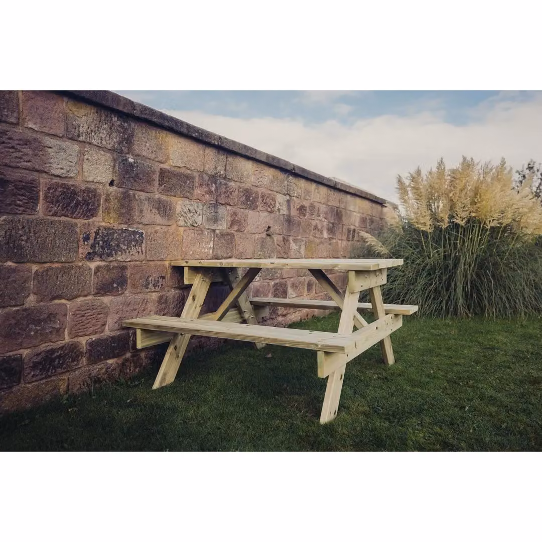 Churnet Valley Garden Furniture Ltd Classic Wooden Picnic Table in Brown, W: 143.5 cm, D: 143.5 cm, H: 76 cm – 2