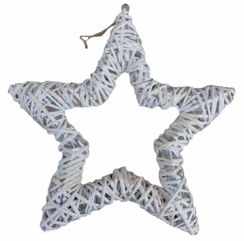 Red Hamper White Wash Wicker Star Christmas Hanging Decoration