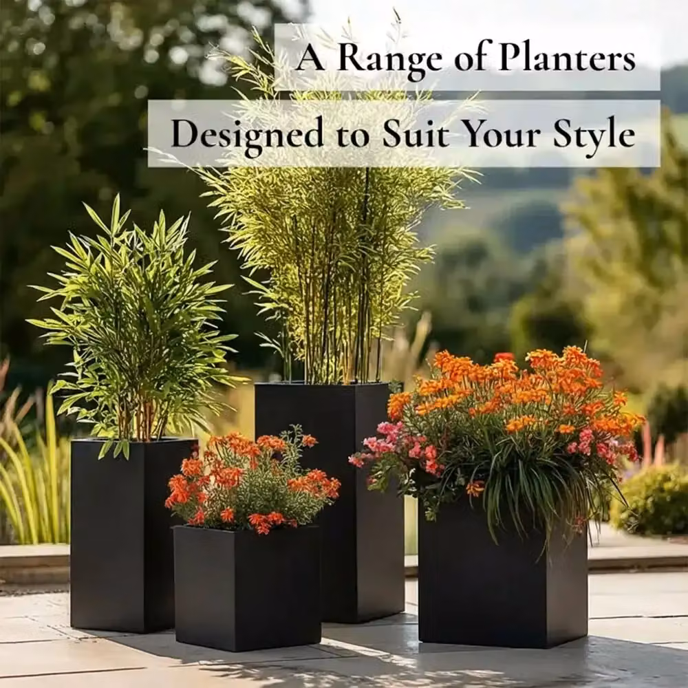 Access Garden Products Tall Square Galvanised Steel Planter, Matte Black, H 100 cm x W 40 cm x D 40 cm – 6