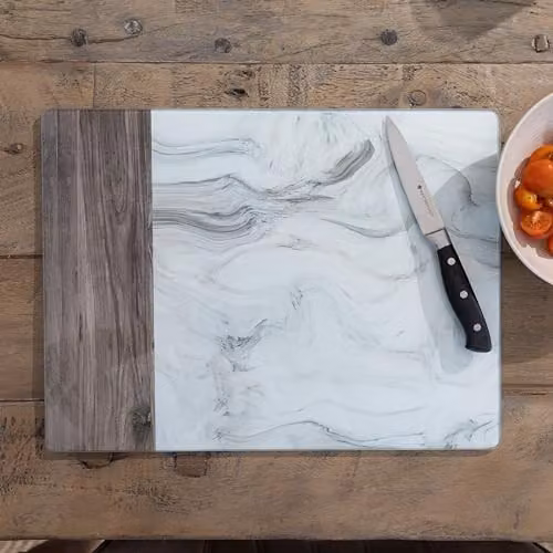 Creative Tops Premium Glass Worktop Protector in White and Grey Marble and Wood Design, W: 40 cm, D: 30 cm – 2