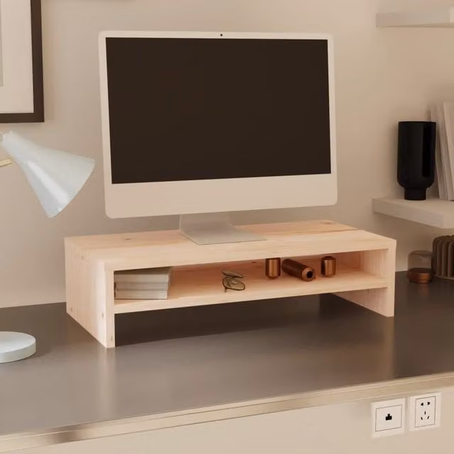 Berkfield Home Monitor Stand in Brown Solid Pine Wood, W/D/H: 50 x 24 x 13 cm