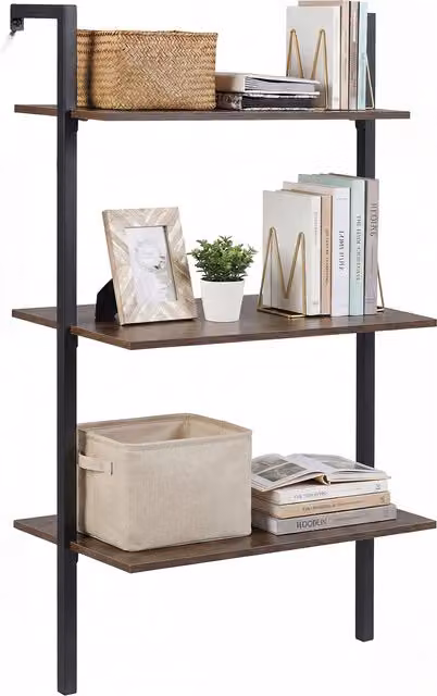 COSTWAY 3-Tier Industrial Wall Mounted Ladder Shelves in Brown Metal