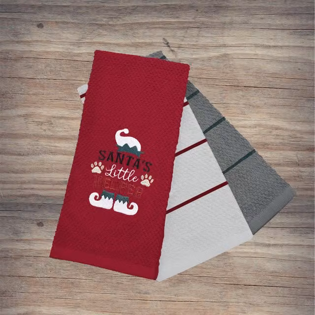 Noel Square Red Graphic Cotton Tea Towels, 3 Pack