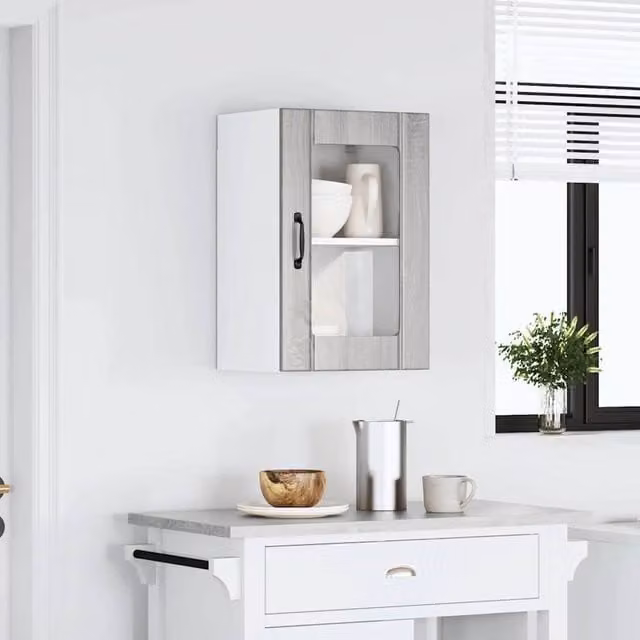 Berkfield Home Lucca Kitchen Wall Cabinet with Glass Doors in Grey, W: 60 cm, H: 31 cm, D: 40 cm
