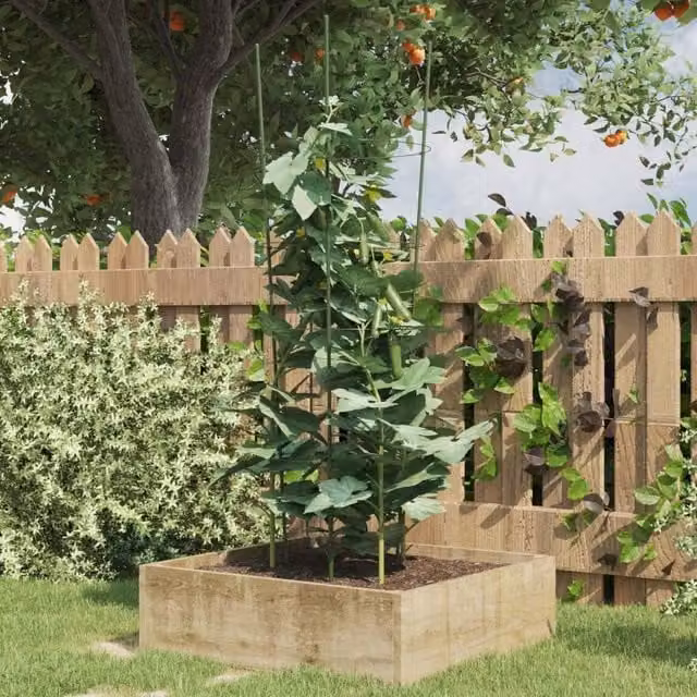 Berkfield Home Garden Steel Plant Supports with 4 Rings, Green, 5 Pieces, Height: 90 cm