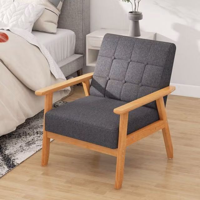 Costway Modern Button Tufted Upholstered Accent Chair in Grey