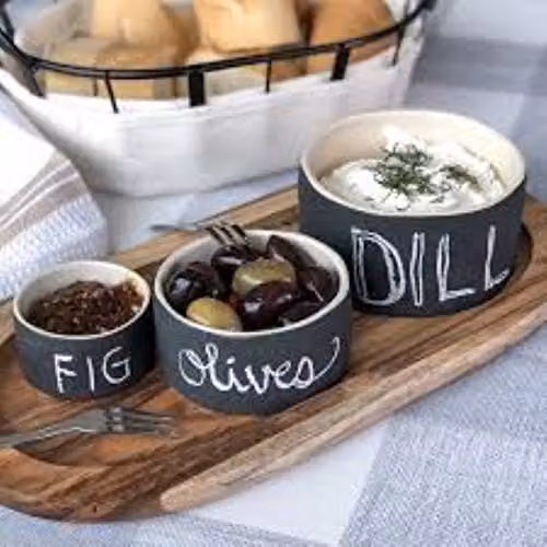 Verano Spanish Ceramics Set of 3 Multicolour and White Ceramic Chalkboard Dipping Bowls with Chalk – 4