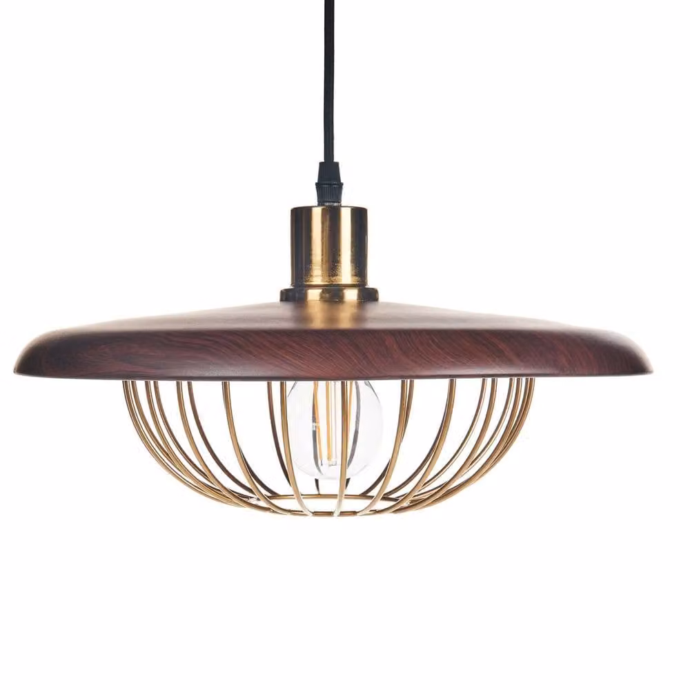 Wyld and Coco Industrial Open Cage Pendant Lamp in Gold and Brown – 2
