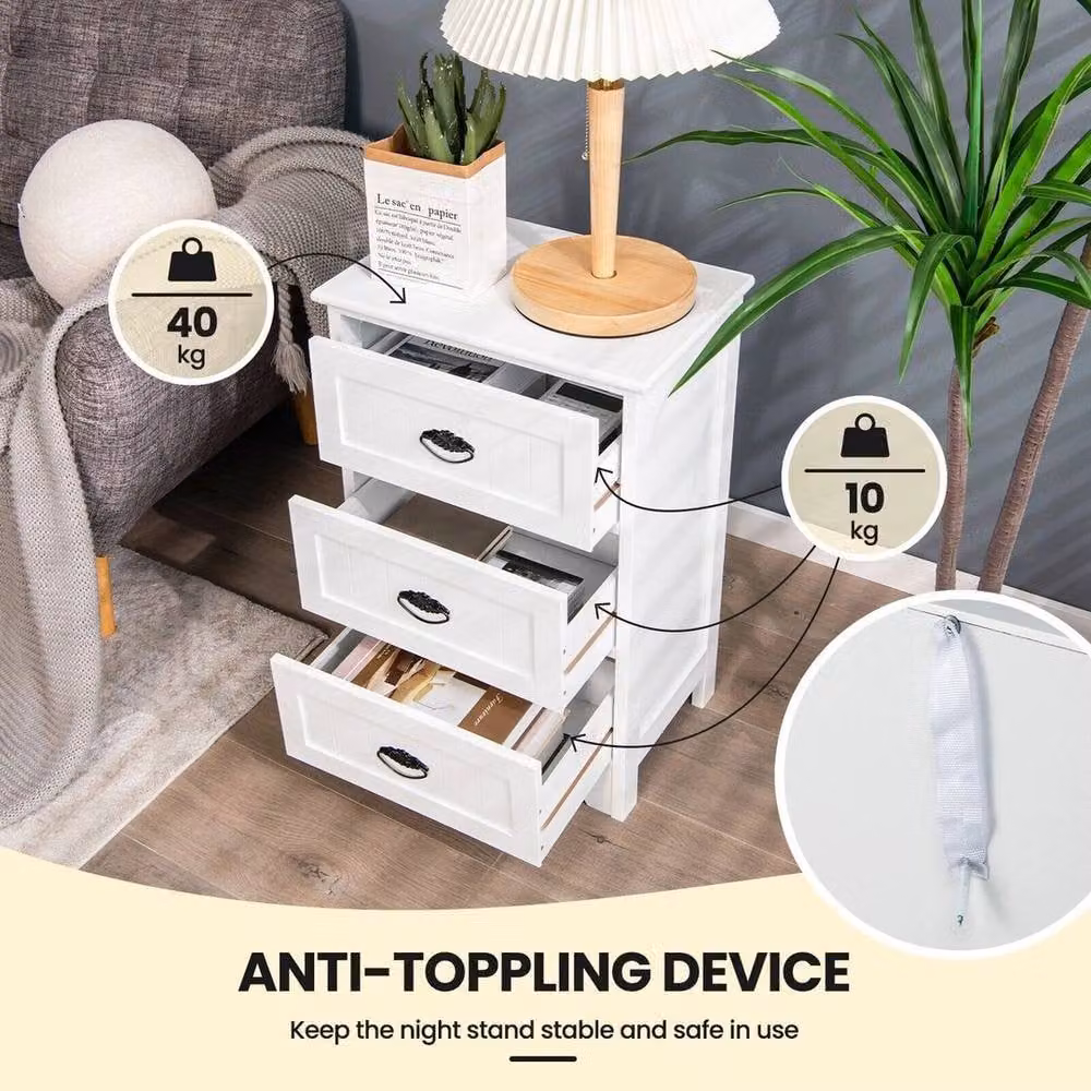 Kelvenix White Lacquered Wood 3-Drawer Bedside and Sofa Side Table – 3