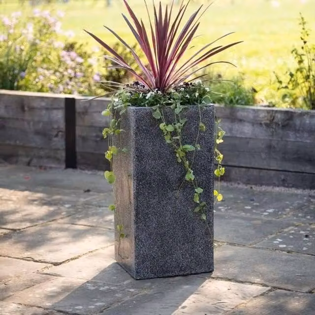 Primrose White and Grey Poly Terrazzo Stone Tall Cube Outdoor Planter Tub, Height: 79 cm