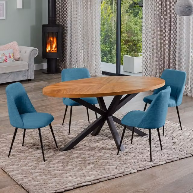 Artemis Home Oval Dining Table Set with 4 Morandi Fabric Chairs in Petrol