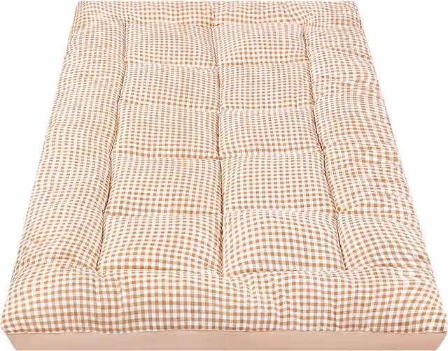 Livingandhome Brown Quilted Mattress Topper with Hollow Fibre Filling and Elastic Straps, W: 140 cm, D: 200 cm, H: 10 cm