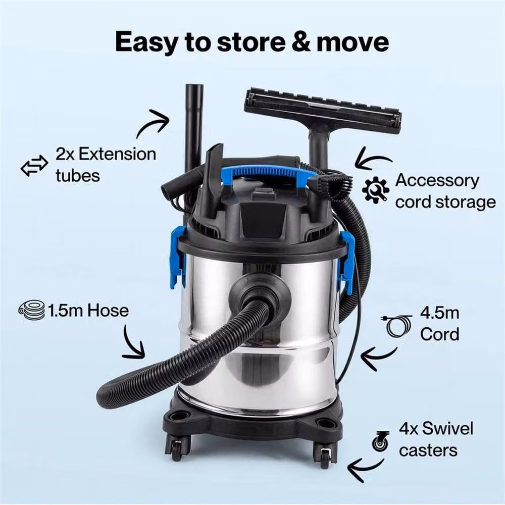 Nordara 1200W Industrial Wet and Dry Vacuum Cleaner in Silver, W/D/H: 100 x 15 x 15 cm – 5