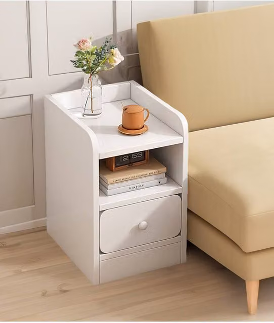 Living and Home Wooden Nightstand Bedside Table with Drawer in White – 1