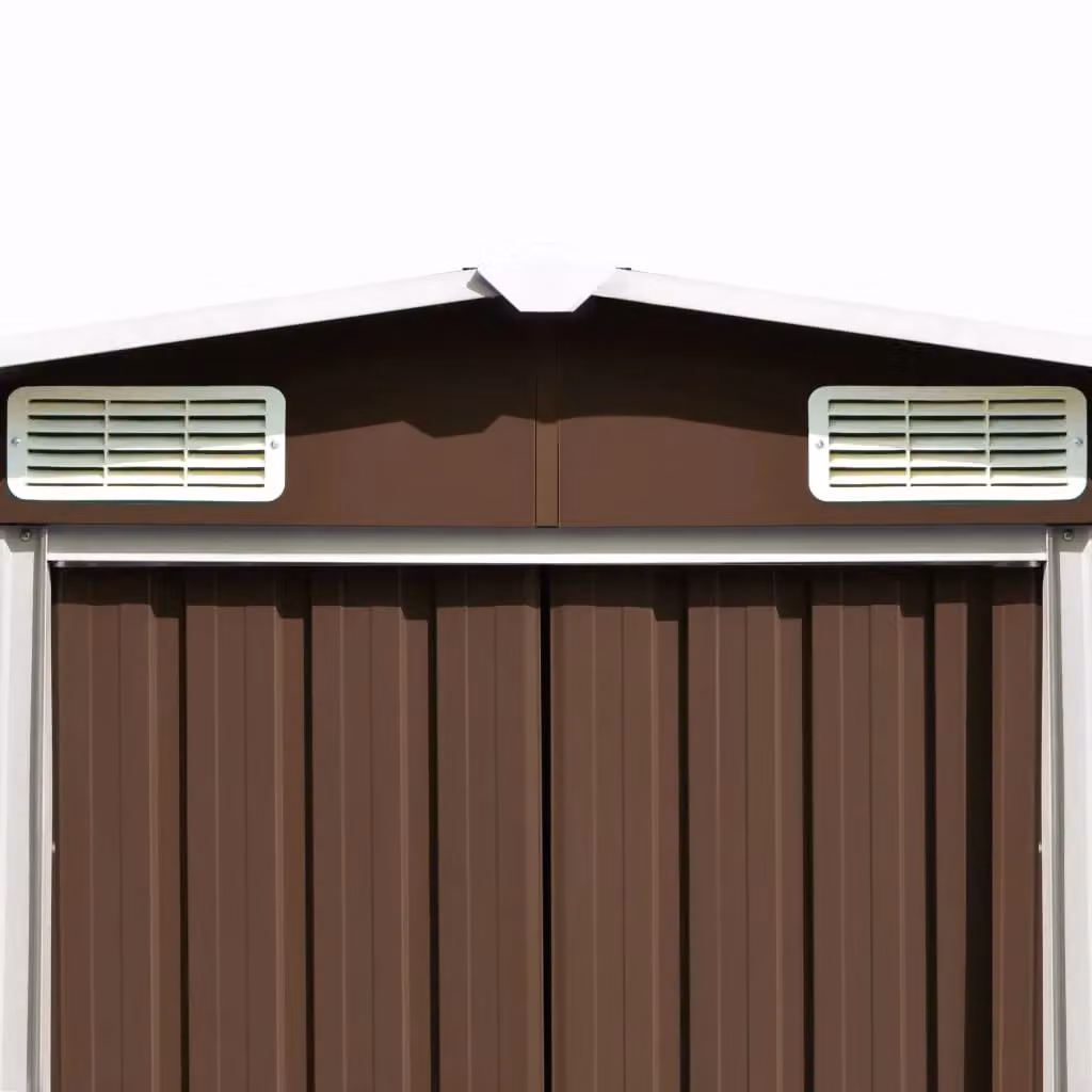 Berkfield Home Metal Garden Shed in Brown with Sliding Doors and Side Vent, W: 489 cm, D: 257 cm, H: 181 cm – 3