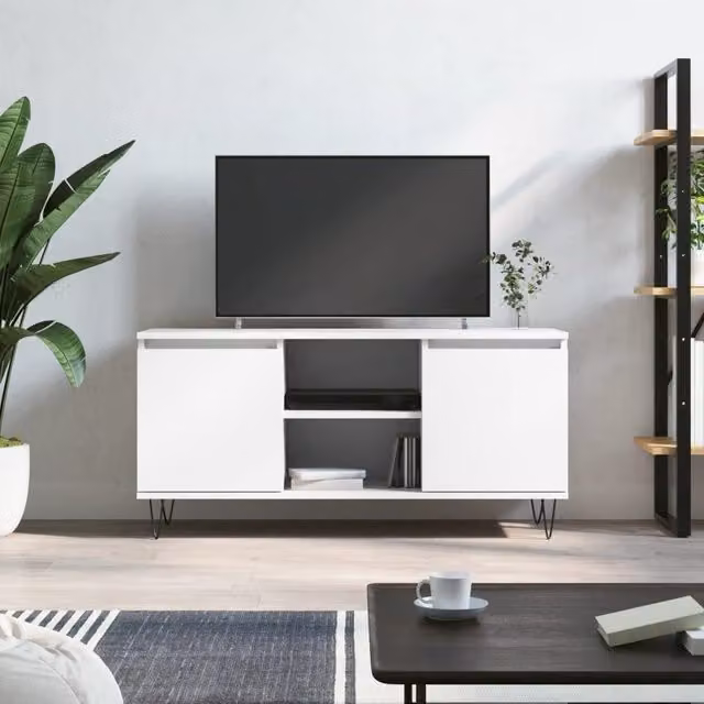 Berkfield Home Modern White TV Cabinet W: 104 cm, D: 35 cm, H: 50 cm – 1