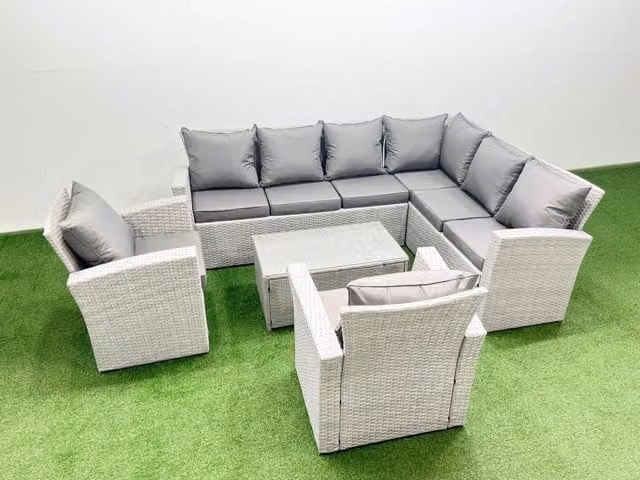 Fimous Garden 8 Seater Outdoor Rattan Furniture Set in Light Grey
