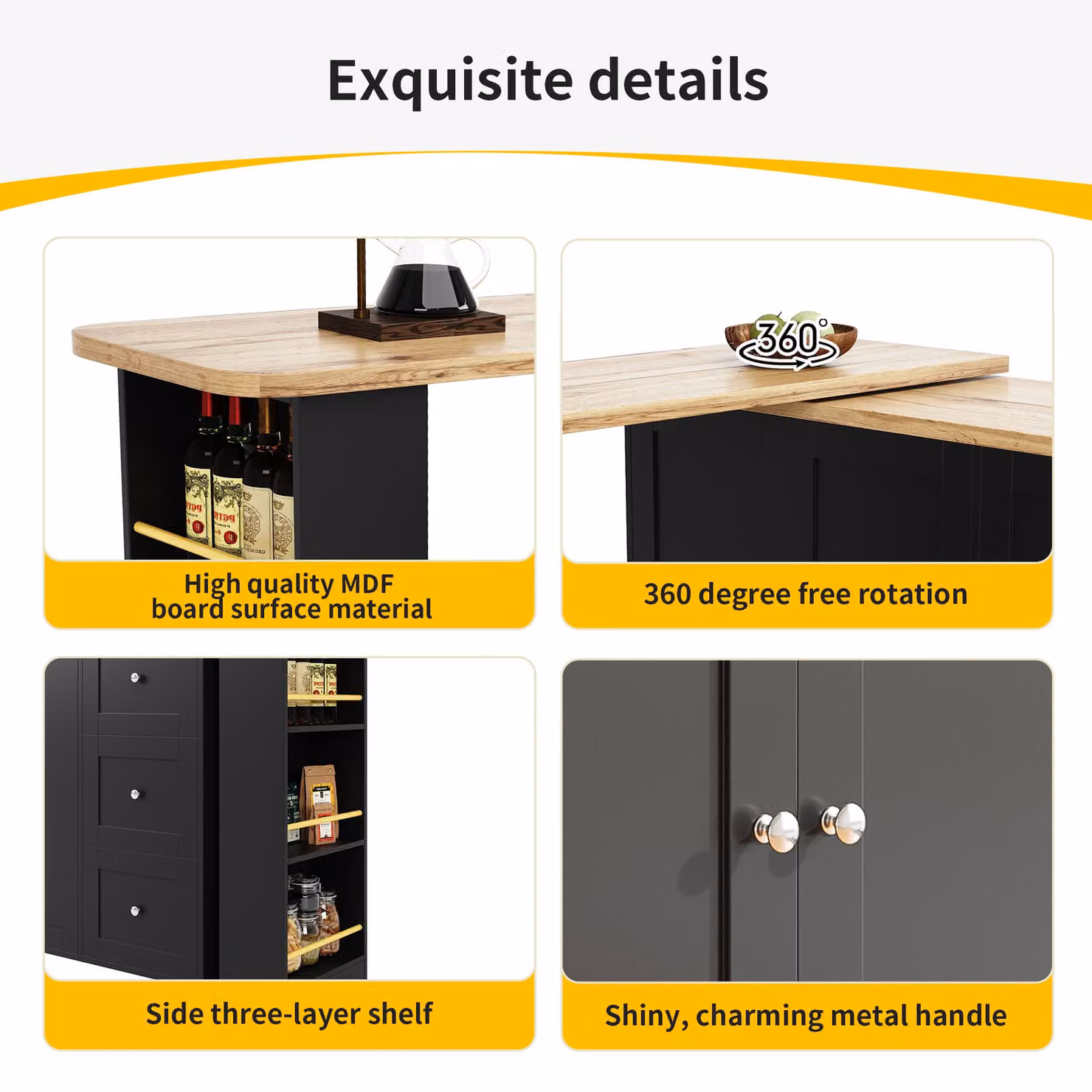 Aosom UK Black Kitchen Island with Snack Rack, Three Drawers and 360 Degree Swivel Dining Table, W: 39 cm, D: 39 cm, H: 104 cm – 6