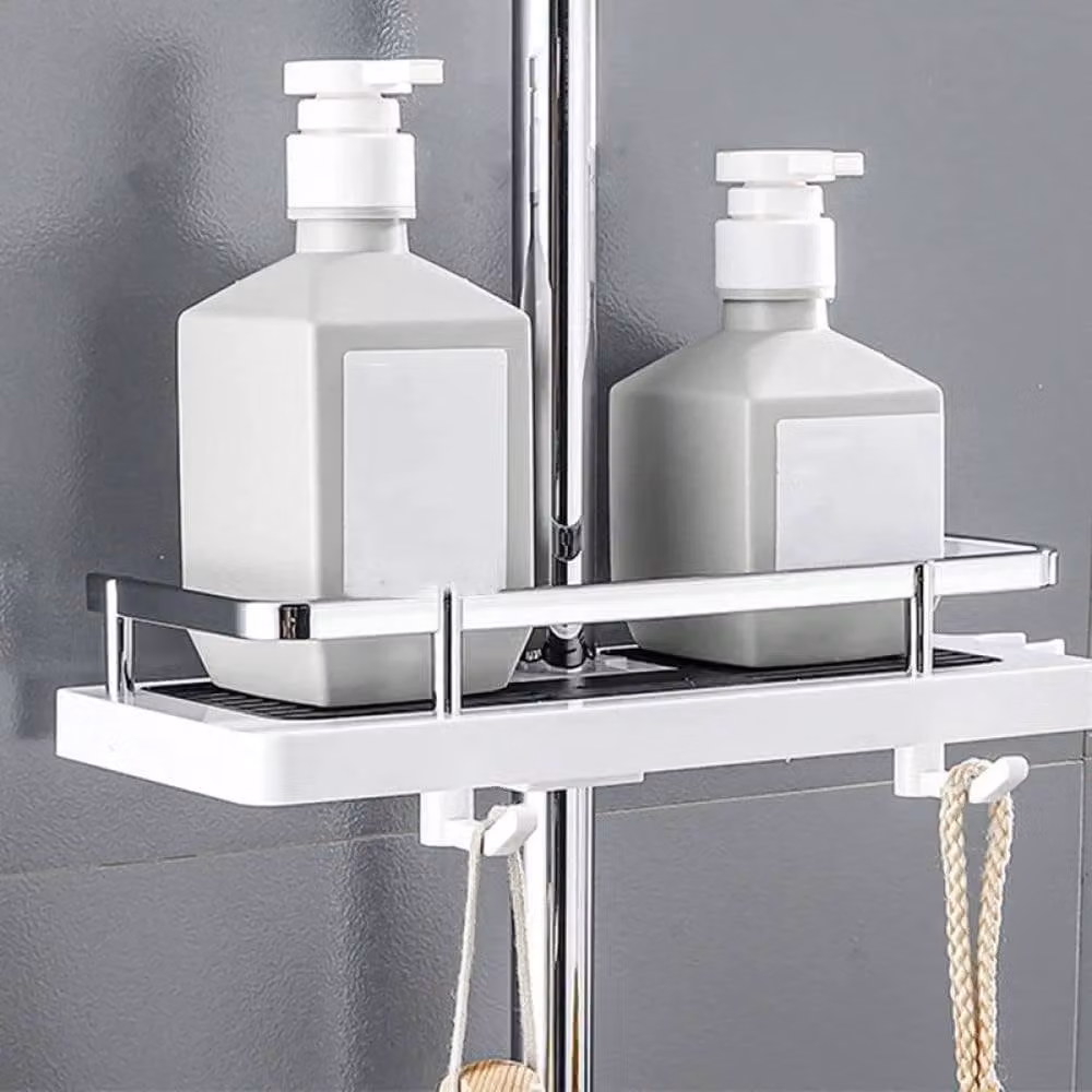 VOGREX White Rustproof Plastic Tension Rod Bathroom Shower Pole Caddy and Storage Organiser – 2