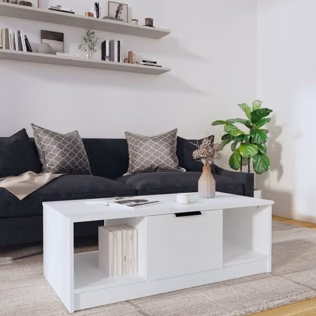 Berkfield Home White Rectangular Coffee Table in Engineered Wood, W: 102 cm, D: 50 cm, H: 36 cm – 1