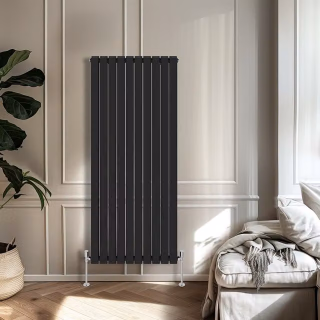 Right Radiators Double Panel Flat Panel Vertical Radiator in Black, H: 160 cm, W: 68 cm