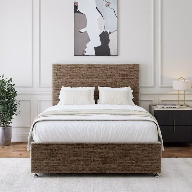 Bedmaster Brown Chenille Upholstered Divan Base, W/D/H: 120 x 200 cm