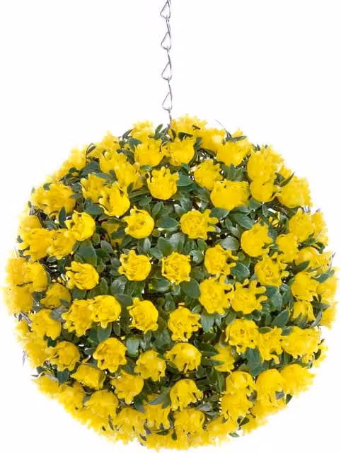 Best Artificial LTD Yellow Rose Hanging Basket Topiary Ball, Diameter: 23 cm