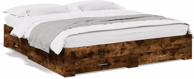Berkfield Home Modern Bed Frame with Drawers in Smoked Oak Brown, W/D/H: 200 x 200 x 32 cm – 1