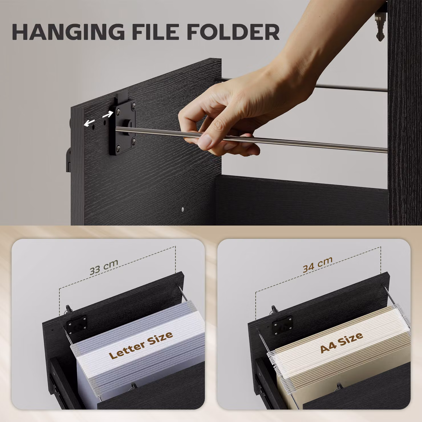 HOMCOM Rolling File Cabinet with 2 Drawers and Castors, Black Mobile Filing Cabinet for Letter Sized Documents – 5