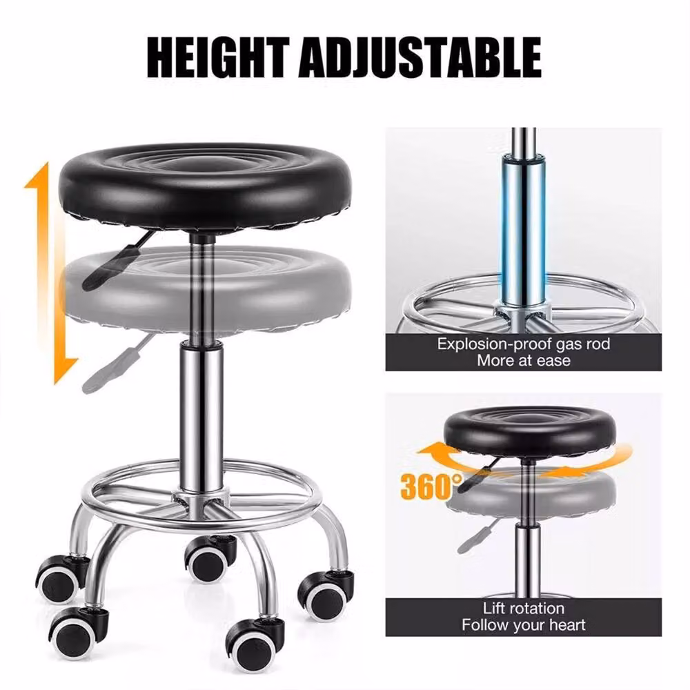 Nordara Adjustable Swivel Salon Spa Stool in Black with Synthetic Leather and Castors – 2