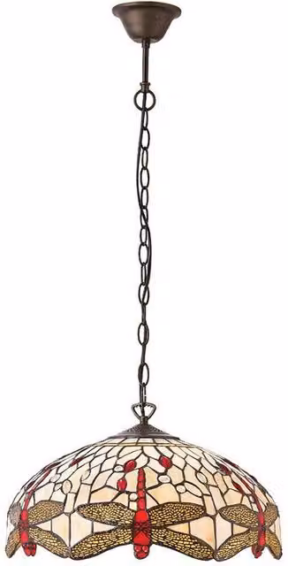 Loops Tiffany Glass Dragonfly Pendant Light with Bronze Chain in Multicolour and Clear