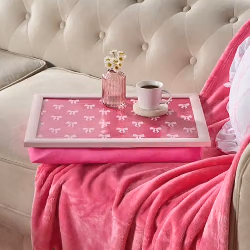 OHS Bow Print Lap Tray with Bean Bag Cushion in Pink – 1