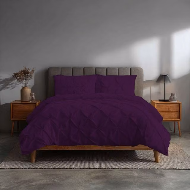 Home Sweet Home UK Pintuck Polycotton Duvet Cover and Pillowcase Set in Purple, Double Size