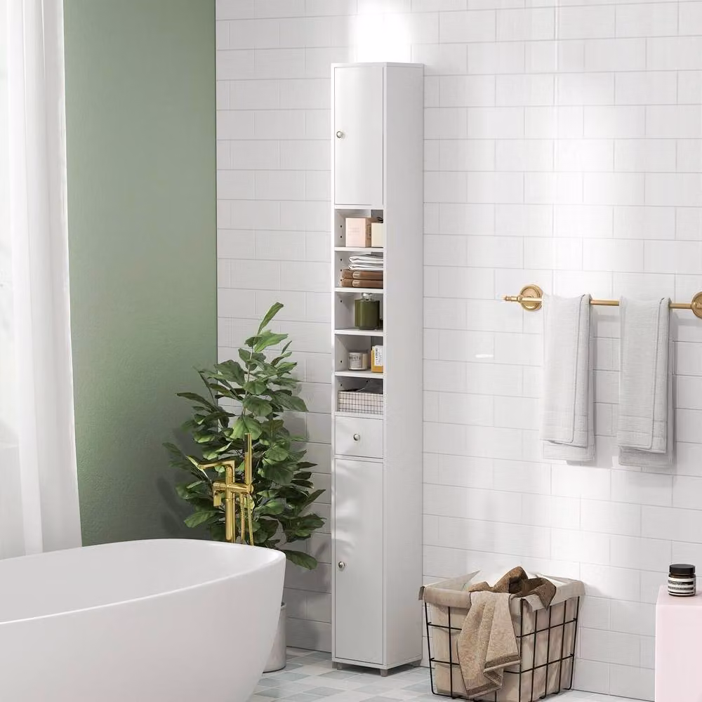 Costway Slim Freestanding Bathroom Tall Cabinet Storage Organiser in White – 2