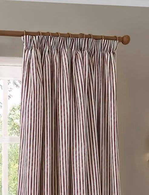 YARD Hebden Striped Pencil Pleat Cotton Curtains, Red Mix, Height: 229 cm