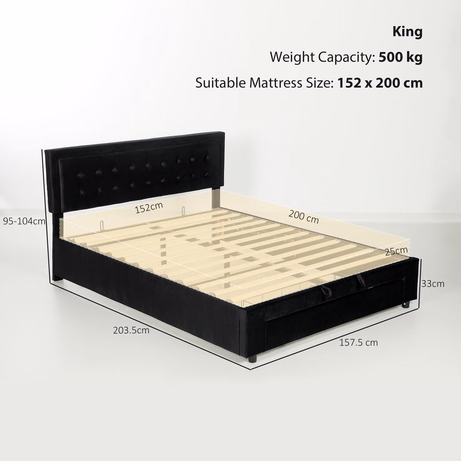 HOMCOM King Size Velvet Ottoman Bed Frame with Lift Up Base and Front Drawer, Black, W/D/H: 180 x 200 x 157.5 cm – 3