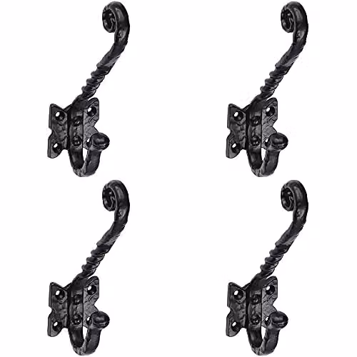 Loops 4 Pack Ornate Twisted Hat and Coat Hook on Butterfly Backplate, Black Antique, Projection: 8.2 cm