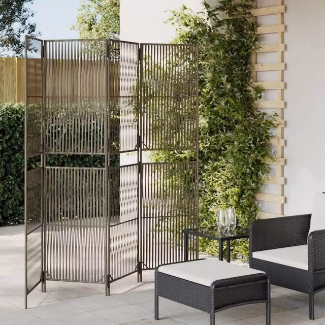 Berkfield Home 4 Panel Grey Poly Rattan and Steel Room Divider
