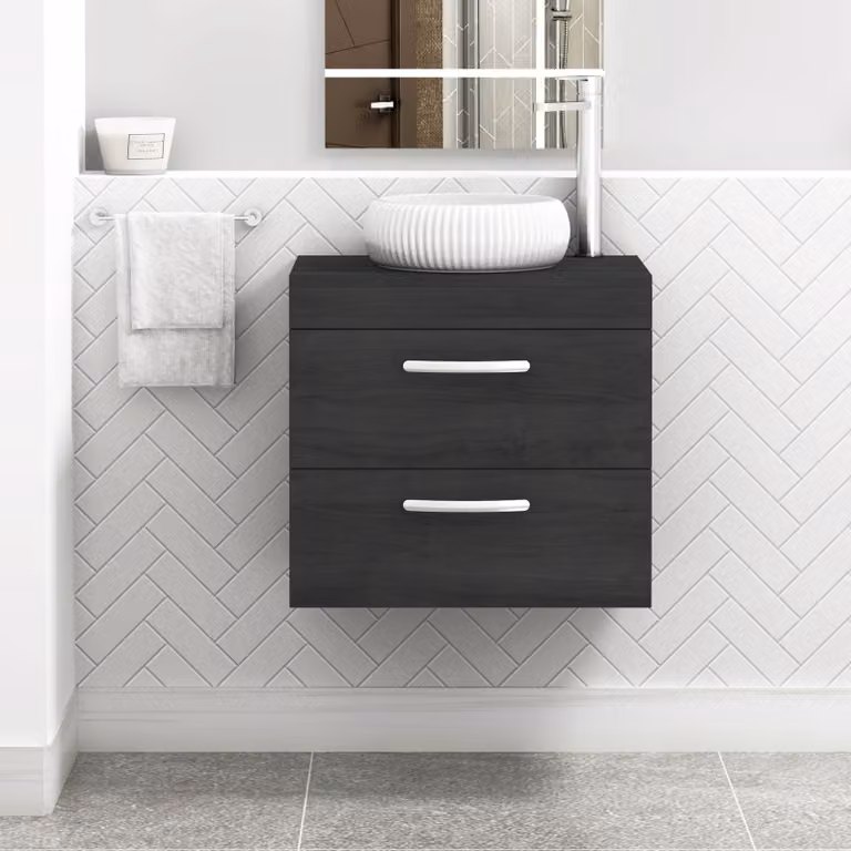 Royal Bathrooms Turin 600mm Wall Hung Vanity Unit with 2 Drawers and Countertop Basin in Matt Hale Black