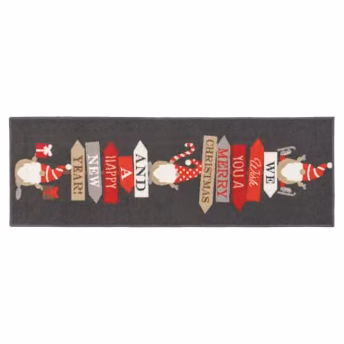 JVL Premium Christmas Gonk Washable Non-Slip Runner, Grey, W: 50 cm, L: 150 cm