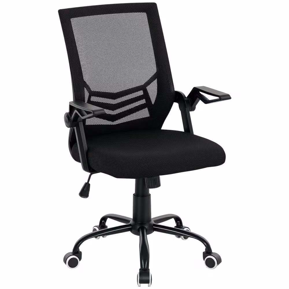 STILVORA Black Fabric Task Chair with Flip-up Armrests and 360 Degree Swivel – 3