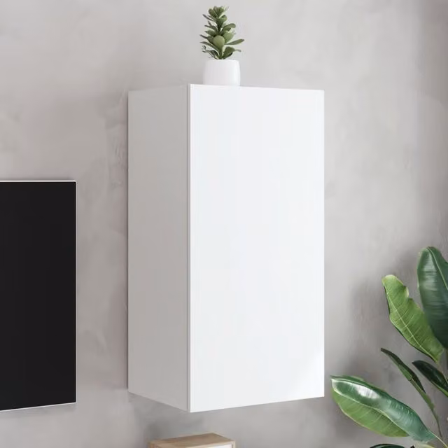 Berkfield Home Modern White Wall-Mounted TV Cabinet with Integrated LED Lighting W/D/H: 40.5 x 35 x 80 cm – 1